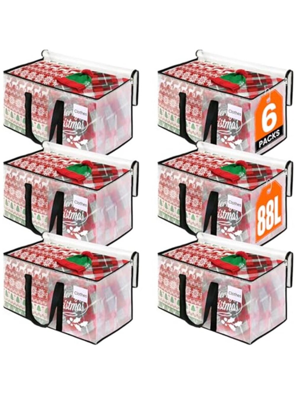 Moving Bags, Heavy Duty Large Storage Bags, 88L, 6 Pack, Clear
